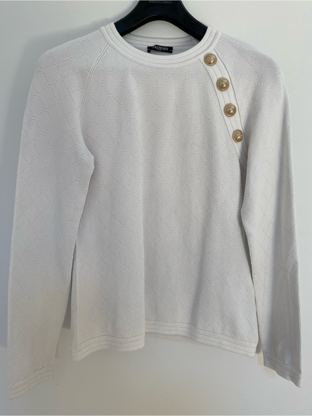 Balmain White Knit Sweater with Gold Buttons